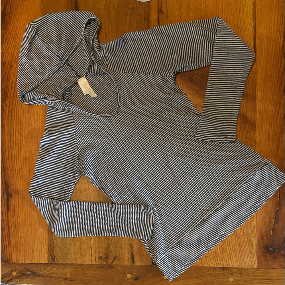 Tini Lili Fun Blue and White Stripe Pullover Top with Hood, Size Medium